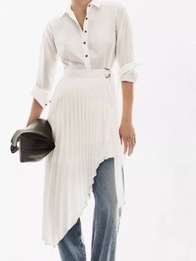 Maeve Asymmetric Pleated Wrap Skirt - White